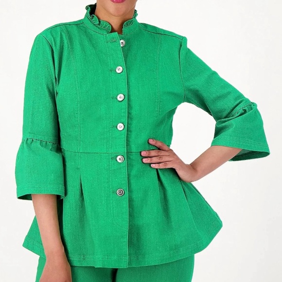 Studio Park x Jane Treacy Women's Green Denim Jacket Size S - Picture 1 of 13